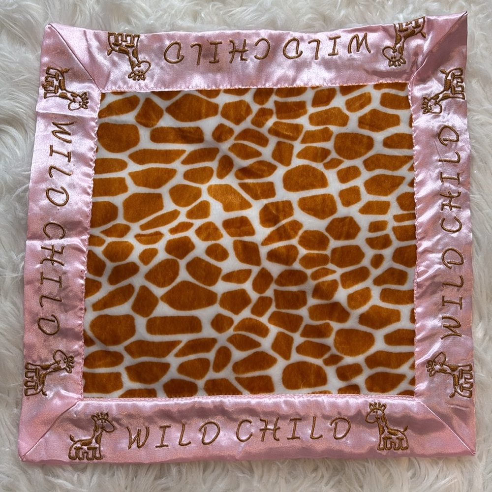 Izzy Wild Child Pink Satin Giraffe Print Baby Security Lovey Blanket